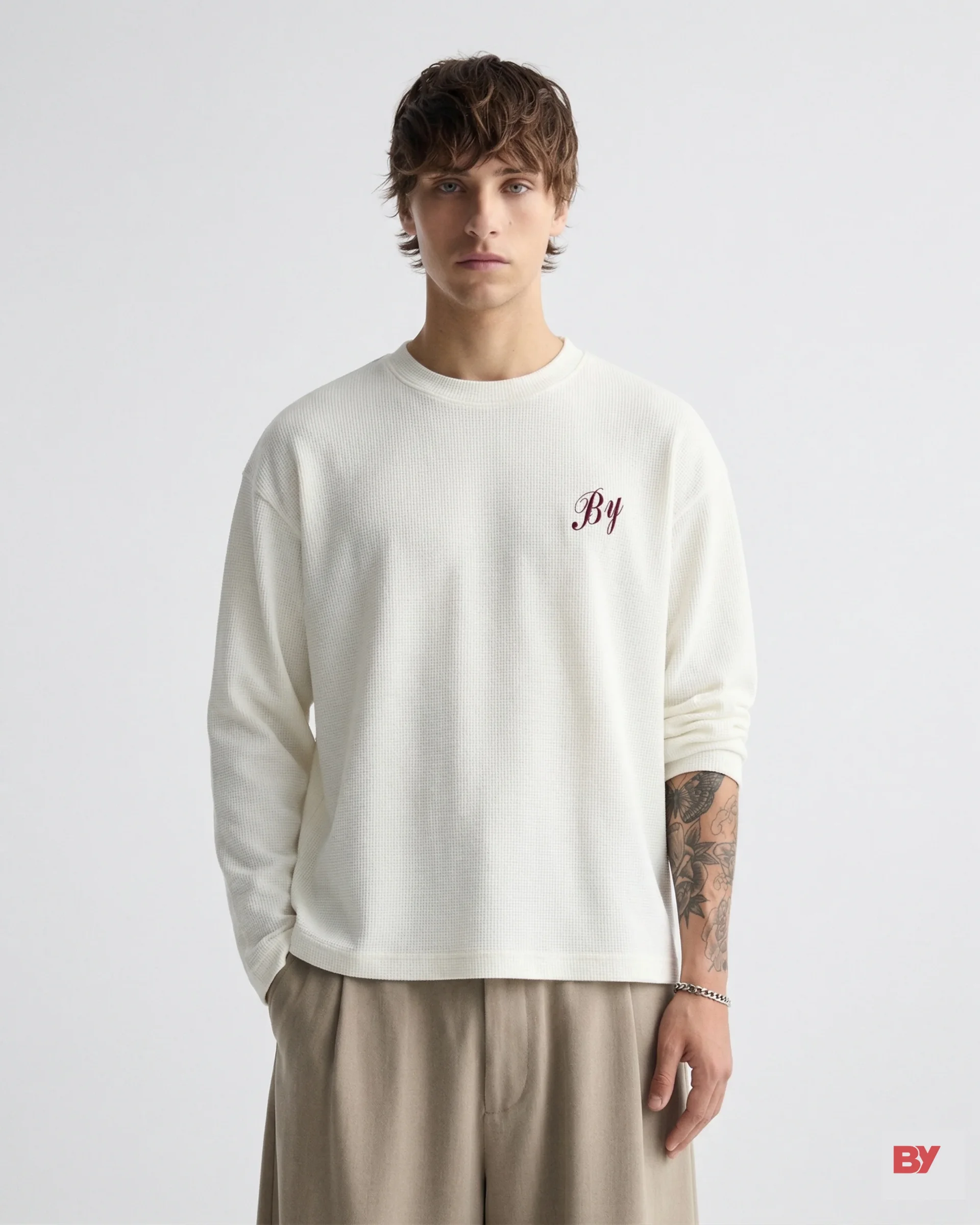 Waffle Knit Oversized Boxy T-Shirt