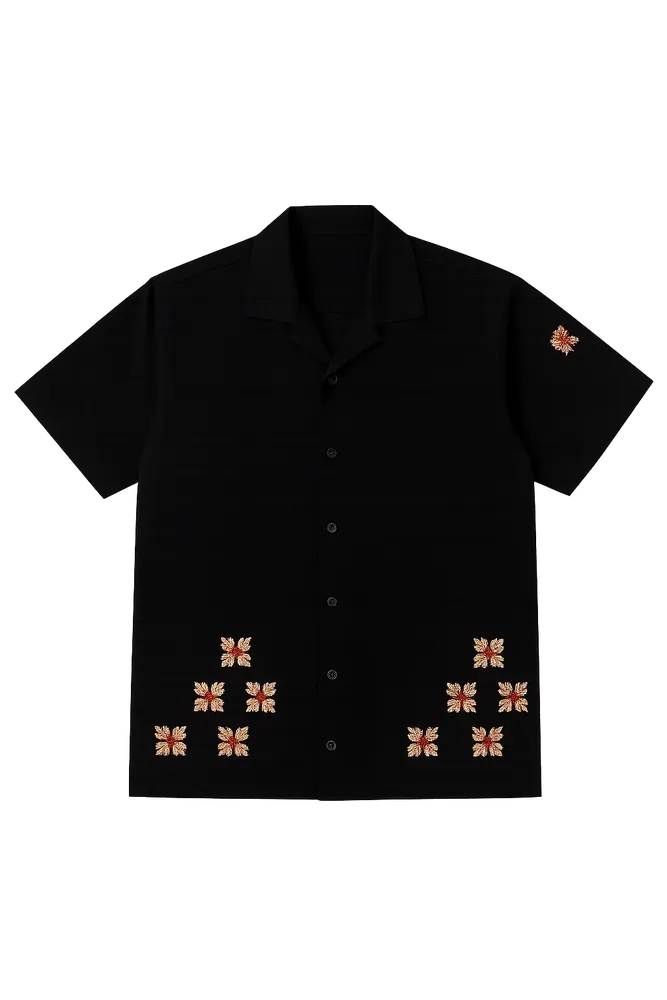 STITCHED IN BLACK LINEN UNISEX SHIRT