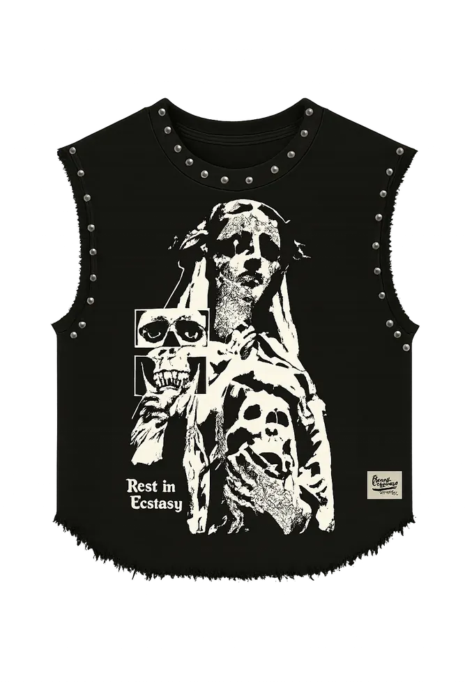REST IN ECSTASY UNISEX BLACK VEST (BOXYFIT)