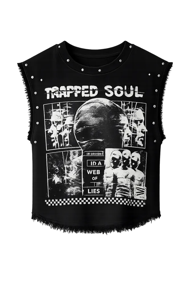 TRAPPED SOUL UNISEX BLACK VEST (BOXYFIT)