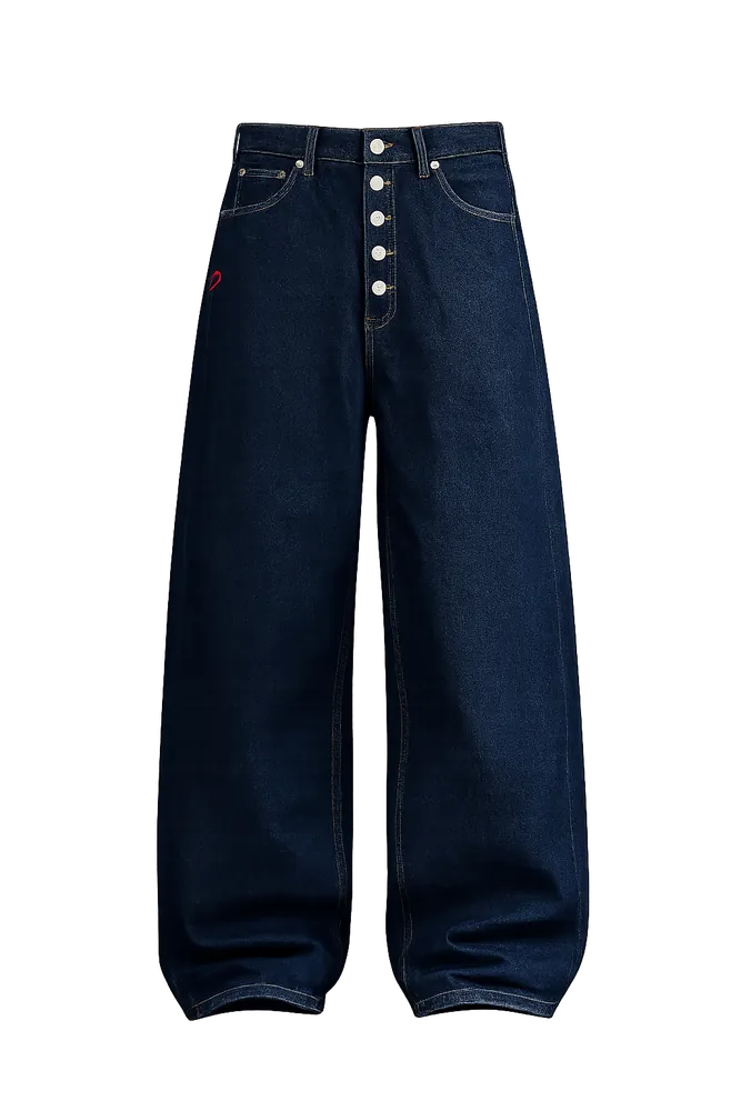 Navy Baggy Button-Fly Jeans