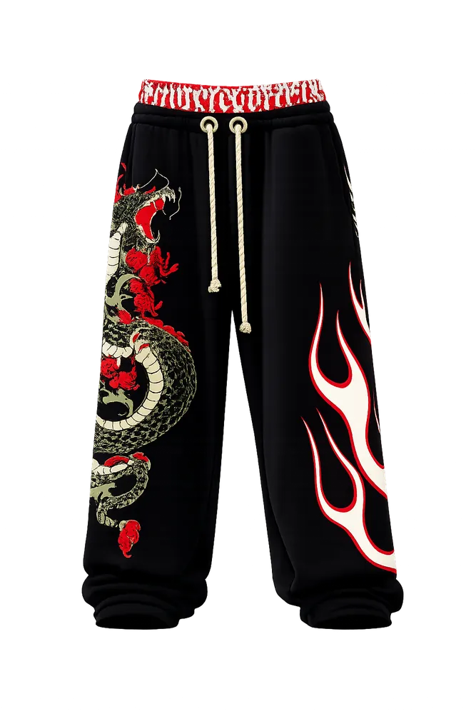DRAGON | UNISEX BAGGY FIT BLACK ALL SEASON SWEATPANTS